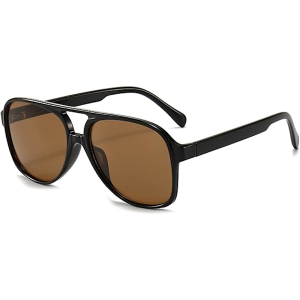 Retro polarisoidut aurinkolasit naisille ja miehille, ylidimensionoidut vintage 70-luvun pilottiaurinkolasit, suuri kehys, klassinen kaksoissilta, retrolasit Black/Brown