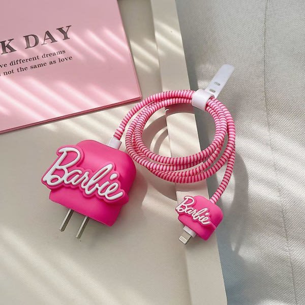 Pink Barbie Kabelbeskytter Til Iphone Oplader, Kawaii 3d Barbie Design Datakabel Bite USB Oplader Datalinje Telefon Wire Saver Protector