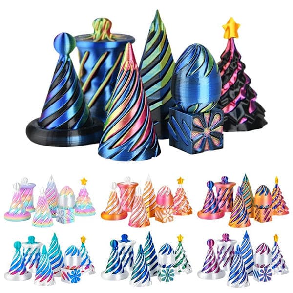 7 st 3D-printade roterande pyramider, tredimensionell spiral C C