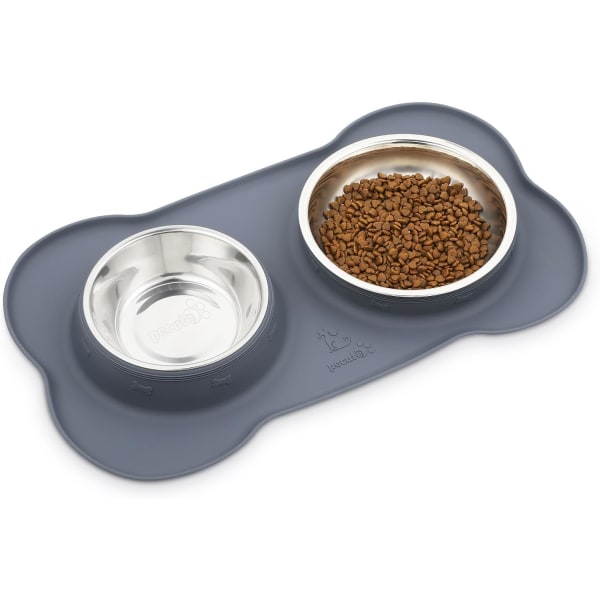 Dog Bowls Non Slip, Stainless Steel Double Bowls Set with Non-Spill Silicone Mats Tray for Cats Puppies Small Dogs Water Food Feeding