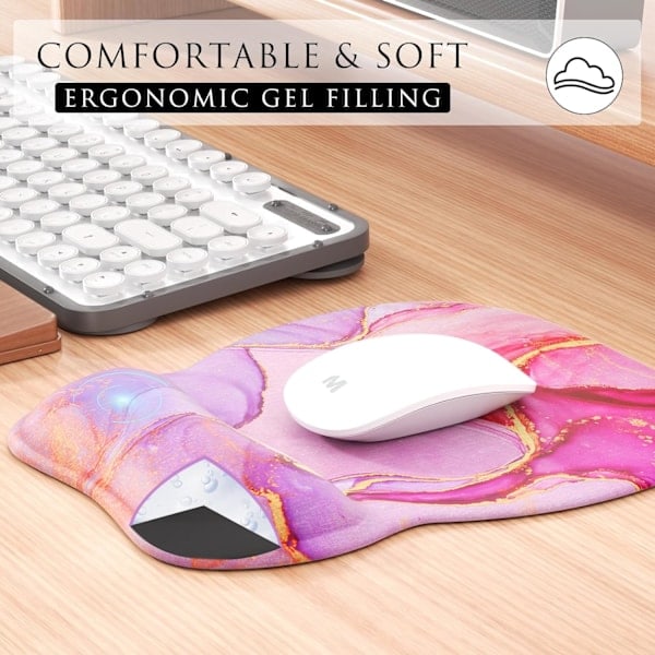 Ergonomisk musemåtte med håndledsstøtte i memoryskum, komfortabel computermusemåtte til bærbar computer, smertelindrende håndledsstøtte lyserød marmor Pink Marble