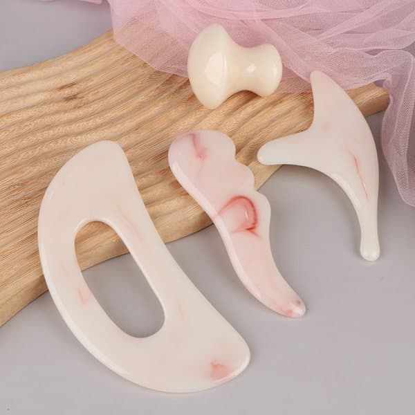 Rosa Serie Buet Skrape Svampformet Ansikts Gua Sha Sett Set