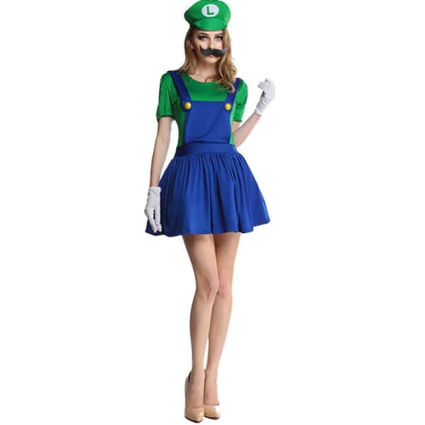 Super Mario Kostym Barnkostym + Hattset Grön-Flicka Grön-Flickor Green-Girls 5-6 Years