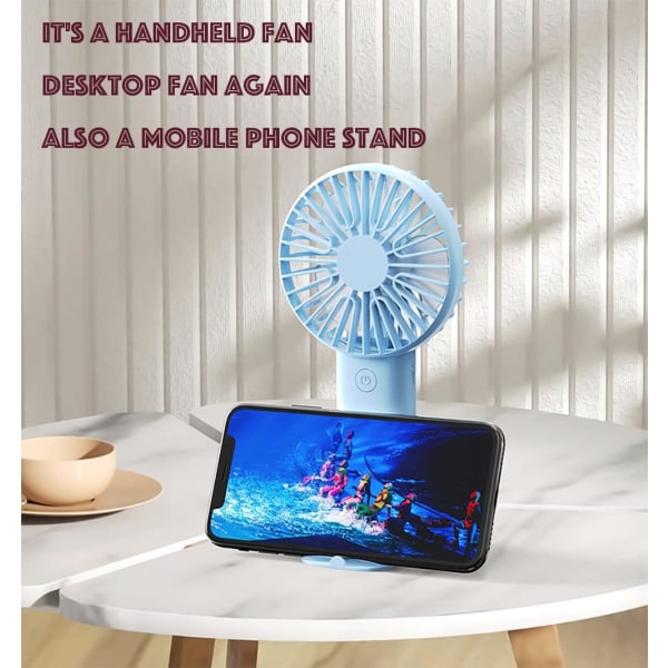 Mini Handheld Fan, Handheld Fan, Personal Fan, Uppladdningsbar USB-fläkt för 3 justerbar hastighet, Bärbar Handheld Fan Blue