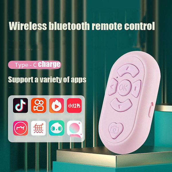 Bluetooth trådløs fjernkontroll Telefon Selfie Videokontroller for Android Ios-kompatibel fjernkontrollknapp Oppladbar Type-C Pink