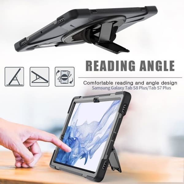 Stødsikkert etui til Samsung Galaxy Tab S9 FE+ Plus 2023/S9+ Plus/S8 Plus 2022/S7 Plus/S7 FE (12,4 tommer), Armor-etui