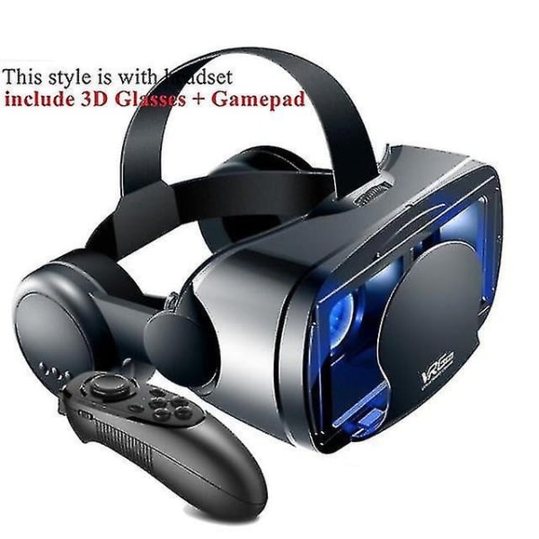 3D VR-briller Virtual Reality fullskjerm visuell vidvinkel VR-brilleboks for briller med Bluetooth-fjernkontroll (Black Pro)