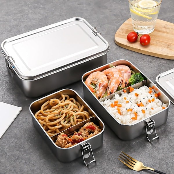 Madkasse i rustfrit stål, 1400 ml Bento-boks med låseclips, lækagesikker bærbar madopbevaringsbeholder til salat og sandwich 1400 ml 1400ml