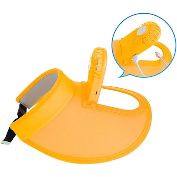 Solskydd keps med fläkt bred brätte strand keps kylning sol UV-skydd keps tom topp solhatt med justerbart elastiskt spänne Yellow