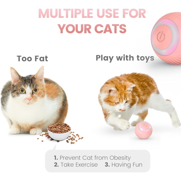 Cat Ball Interaktiiviset kissanlelut sisäkissoille Kissan lelut kellohöyhenellä sisäänrakennettu kissanminttu, USB ladattava automaattinen 360° pyörivä kissanlelupallo