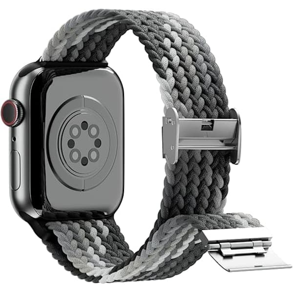 To-delt elastisk vævet armbånd (regnbue og sort og hvid, eksklusive ure), egnet til Apple Watch armbånd 40 mm 41 mm