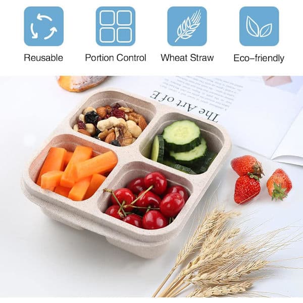 Snackbeholdere, 4 rum, Bento snackboks, genanvendelige madkasser til børn