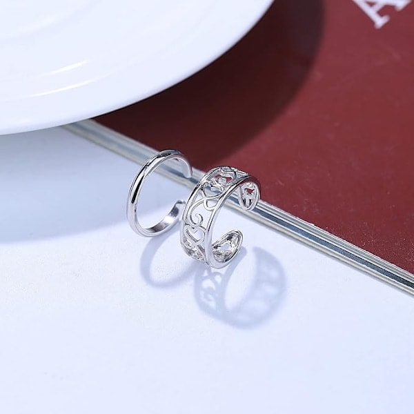 Åpent tåringsett, tåring for kvinner og jenter, justerbar, minimalistisk, cubic zirconia, hjerte, blomst