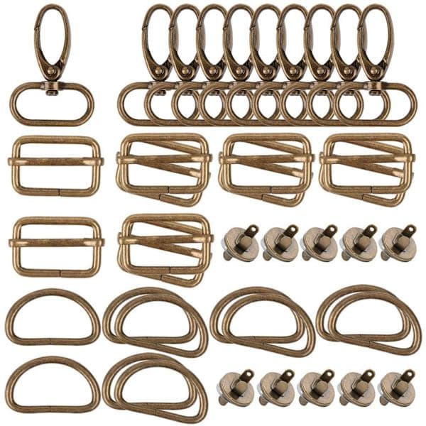 40 stycken cyan antik tre slip ring metallspänne+D-ring+rot