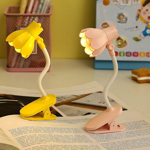 Skrivebordslampe, 360 graders rotasjon, klips-på-lampe, bærbar leselampe, klemme på skrivebord/bord/køyeseng/skap, hjemmebelysning Yellow A