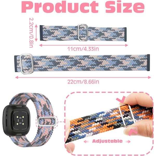 Sommarrea 4st Elastiska Nylonband Kompatibla med Fitbit, Fitbit Versa 3 Armband Flätad Nylon Sport, Fitbit Versa 4 Armbandsersättning