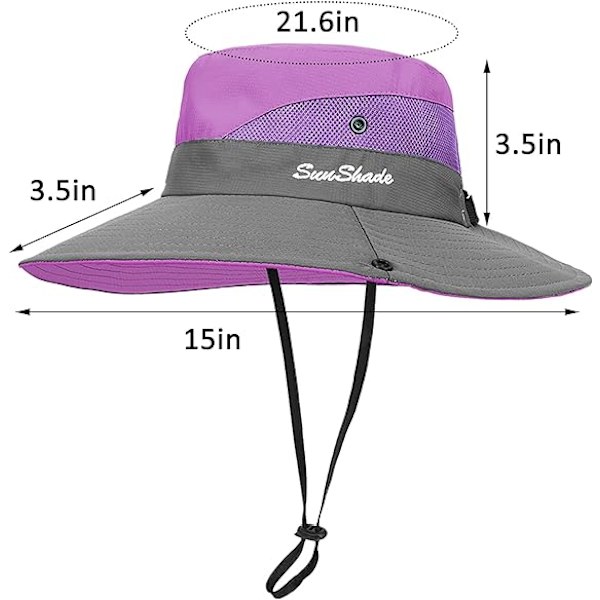 Dame Solhatte Bred Skygge UV Beskyttelse Mesh Foldbar Hestehale Spand Fiskeri Hat Strand Cap til Fiskeri Vandring Havearbejde Udendørs Purple