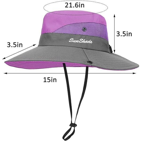 Damesolhatter UV-beskyttelsesnett med bred kant sammenleggbar hestehalebøtte Fiskehatt Strandhette for fiske Vandring Hagearbeid Utendørs Purple