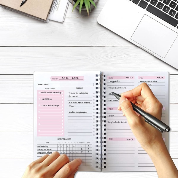 Veckoplanerare Notebook, Odaterad A5 Planner Notebook Dagsplanerare att göra lista Dagbok, Veckomålsplanerare med Habit Tracker 52 veckors planering för