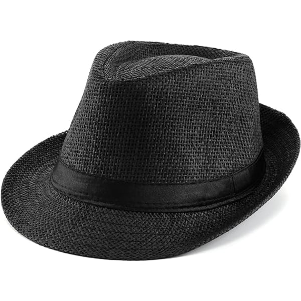 Unisex Fedora Hat Trilby Halmhatte Sommer Panama Strand Solhat Black