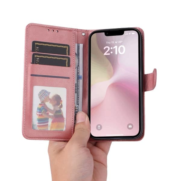 Kompatibelt iPhone 16e PU læderpungcover - Flere farver Pink pink Rosa
