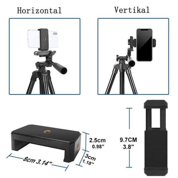 Kamerastativ, iPhone-stativ, med mobiltelefonholder og Bluetooth-fjernkontroll