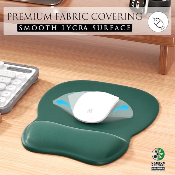 Ergonomisk musmatta med handledsstöd i memory foam, bekväm datormusmatta för bärbar dator, smärtlindrande handledsstöd, ren grön Pure Green