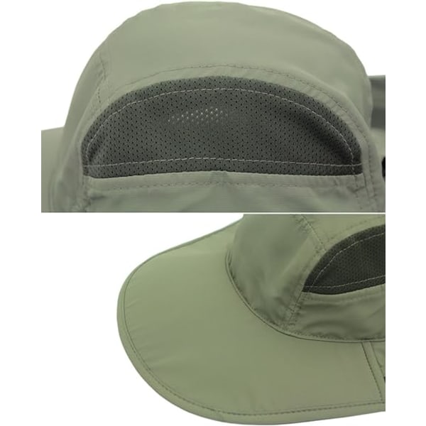 Solhat Mænd & Kvinder Mesh Sommer Beskyttelse Udendørs UV Cap med Nakkeflap Åndbar Pakkebar Jagt Fiskeri Strand Hat Army Green