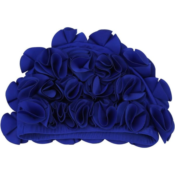 Swim Cap - Retro Floral Flower Fashion Elastic Bath Hat Long Hair for Women Children(Blue)