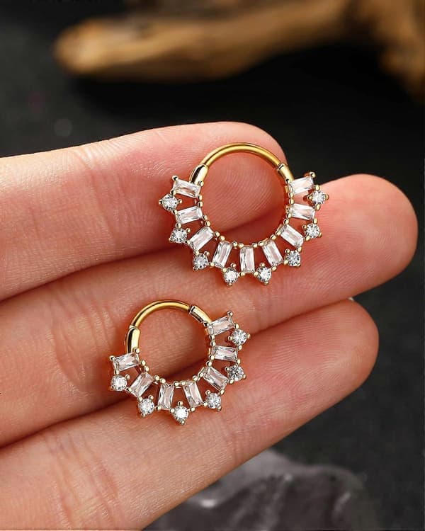 Septumring 16g Smaragd Daith Ørering for Kvinner Klar CZ Septum Clicker Kirurgisk