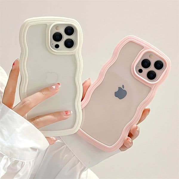 Fodral, sött lockigt vågigt ramfodral, transparent mjukt silikonskyddsfodral för iPhone 15 Pro Max - Rosa iPhone 15pro max iPhone 15pro max
