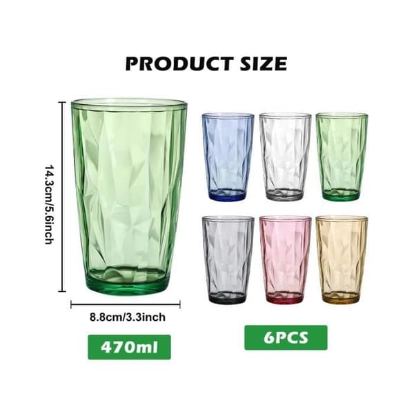 Drikkeglass - Flerfarget - Sett med 6 - 470 ml - Akryl - Støtsikker