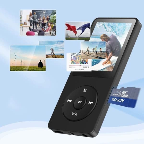 1 PC AGPTEK MP3-afspiller Bluetooth 5.0 Sport 32GB med 1,5 tommer TFT-hovedtelefoner
