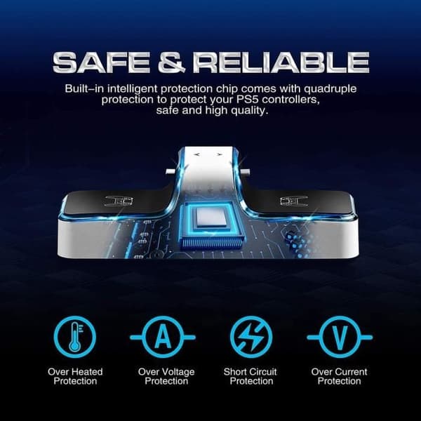 PS5 Controlleroplader, ladestation kompatibel med DualSense Playstation 5-controllere, rød/blå LED, USB-port til tilbehør