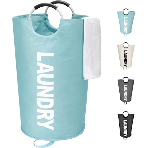 90L Stor tvättkorg, fristående hög tvättkorg, hopfällbar tvättpåse Light Blue