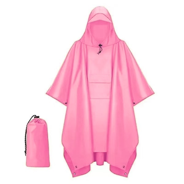 Återanvändbar Regnponcho Vuxen Vattentät Poncho Vattentät Vuxen Lättviktig Vattentät Regnrock för Utomhusvandring Camping Cykling Resor Rosa Pink