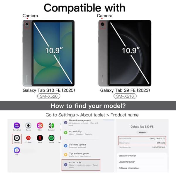 Fodral för Samsung Galaxy Tab S10 FE/S9 FE 10.9\" Slimmat skyddande surfplattefodral med stativ och genomskinlig tri-fold-baksida