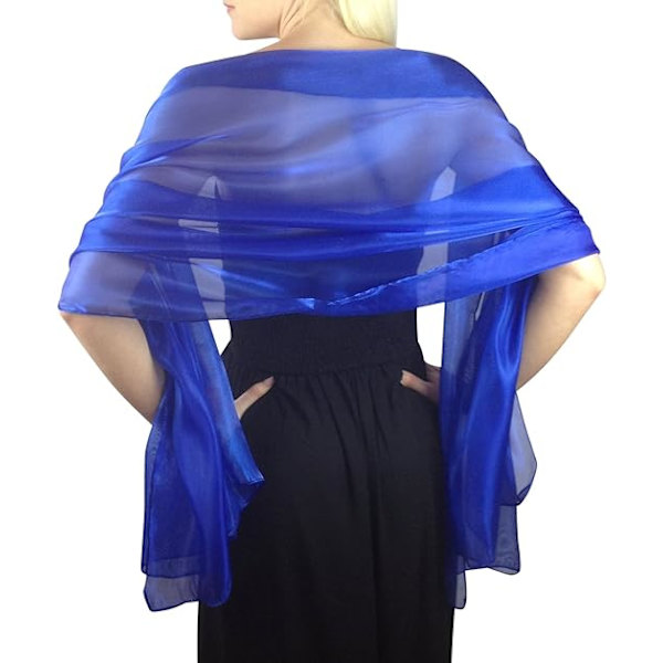 Silkeslen Iridescent Pashmina Sjal Stola för Bröllop Brudtärnor Baler & Fester Blue
