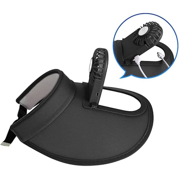 Solskydd keps med fläkt bred brätte strand keps kylning sol UV-skydd keps tom topp solhatt med justerbart elastiskt spänne Black