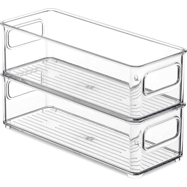 2-pack Klar Förvaringslåda för Kylskåp - Köksförvaringslåda med Handtag 25 x 10 x 7,5 cm