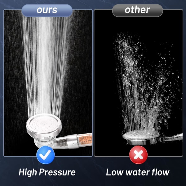 Vandbesparende brusehoved, ionisk højtryks 3 mode justerbart brusehoved med filterperler, elektrisk brusehoved for øget tryk