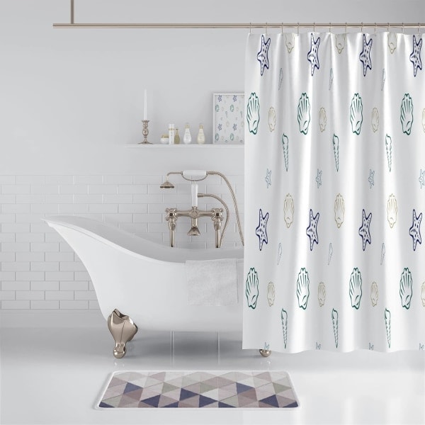 Dusjforheng 180x200cm Hvite Havskjell Vanntett Anti-Mugg Dusjforheng Polyester Badeforheng for Bad