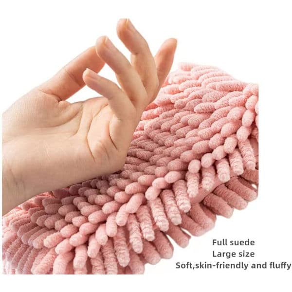 1-pack dubbelsidiga chenillehanddukar med hängöglor, fluffiga handdukar för badrum och kök (rosa)