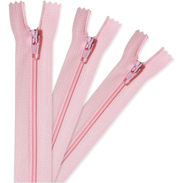 3-pack - Nylon blixtlås med stängda ändar. Perfekt för sömnad, klänningar, kjolar, väskor, kuddar, hantverksprojekt Pink