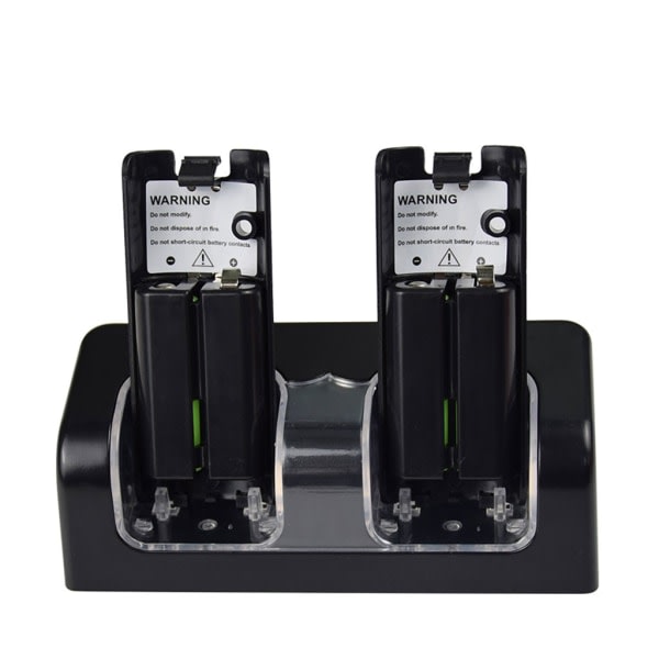 Opladningsstation Dobbelt Oplader Dock til Wii Remote Controller Gamepad Controller med LED-indikator Opladekabel Sort