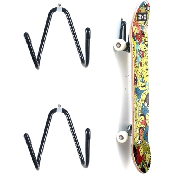 Skateboardhållare Set om 2, Väggfäste, Krokfästen med Skruvar för Upphängning av Skateboards, Väggfästen, Gitarrställ