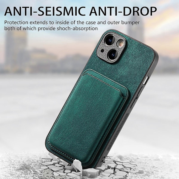Retro Läder Kortficka Magnetiskt Mobilskal för iPhone 14 Green
