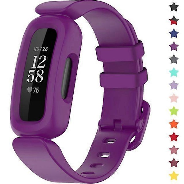 Rannekkeet Fitbit Ace 3 -lapsille, silikoniset vedenpitävät rannekorutarvikkeet, urheilukellon rannekkeen vaihto Fitbit Ace 3 -pojille ja -tytöille Grape Fitbit Ace 3