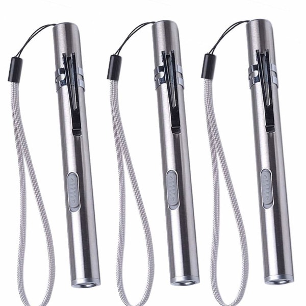 3 Pack USB Pen Light LED Nurse Flashlight, Stainless Steel Medical Flashlight Rechargeable Mini Torch Handy Penlight with Clip