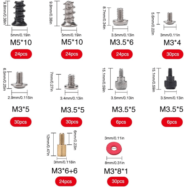 228 pc assortment kits for personal computer screws, set with plastic box